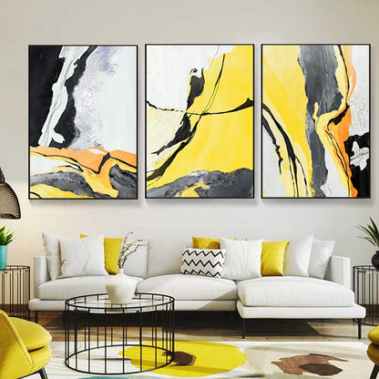 Abstract Yellow And Black Marble Canvas Art