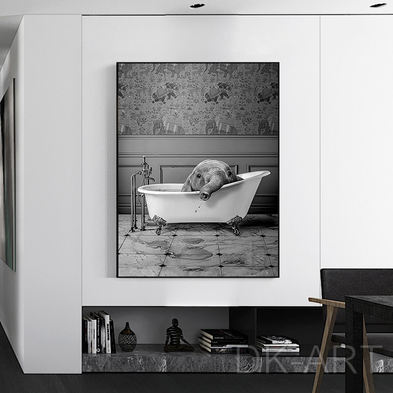 Baby Elephant in Bathtub Canvas Art