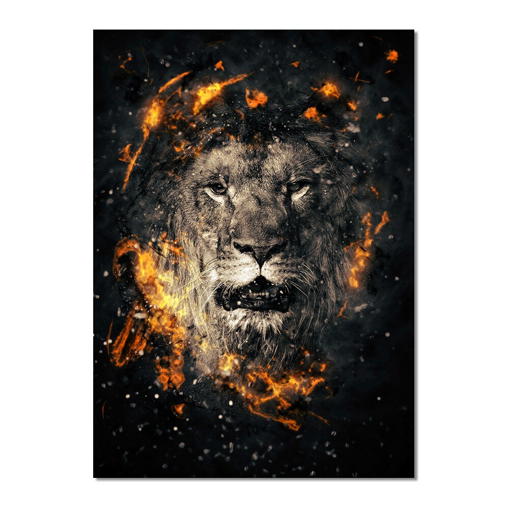 Lion Head with Fire Canvas Art