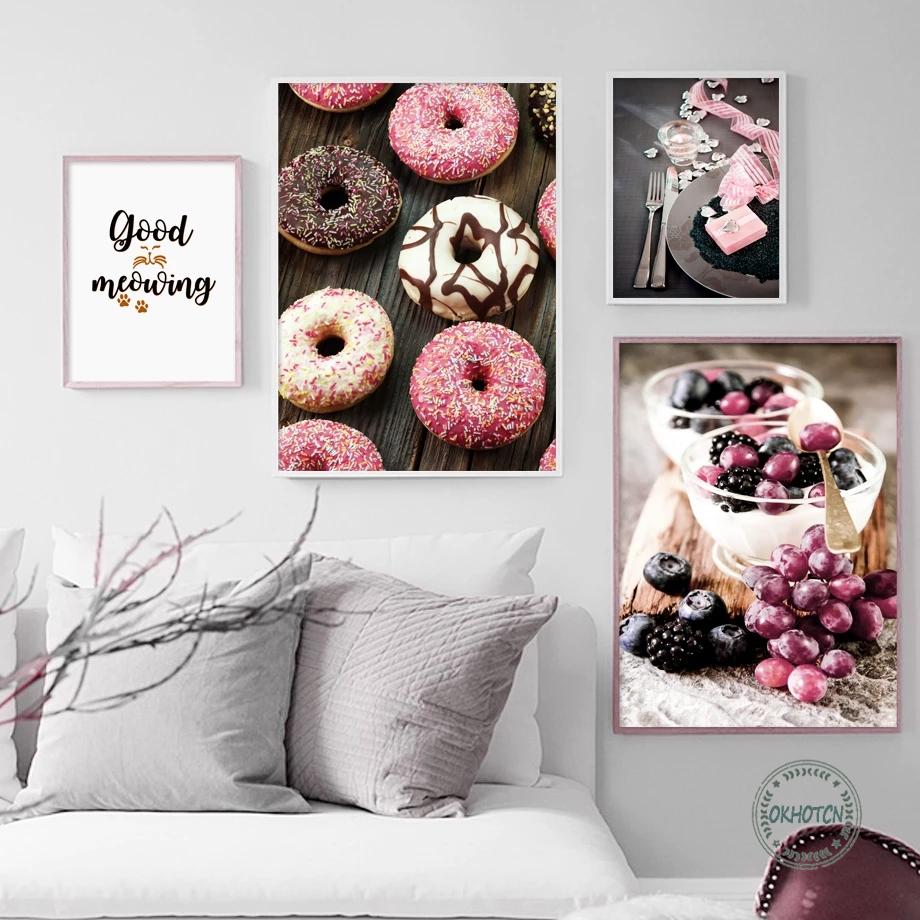 Chocolate Coated Doughnut Coffee Fruit Yoghurt Canvas Art