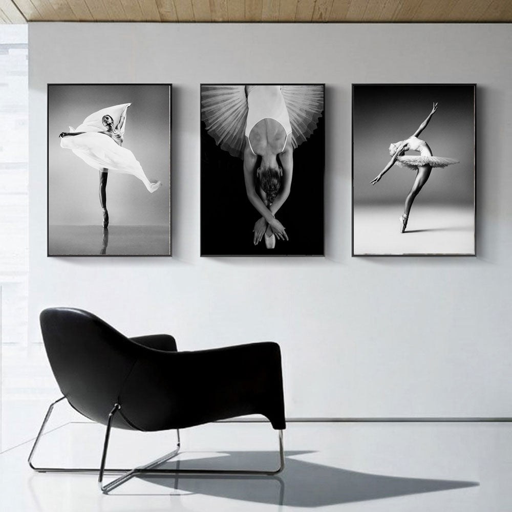 Black and White Ballet Girl On The Wall Canvas Art