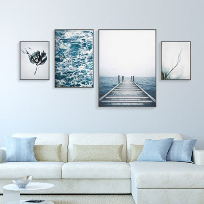 Blue Sea Flower Ocean Canvas Art