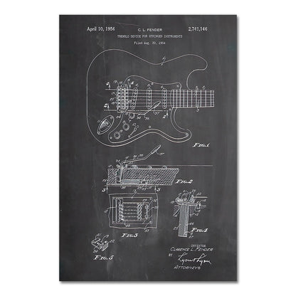 Electric Guitar Fender Tremolo Blueprint Canvas Art