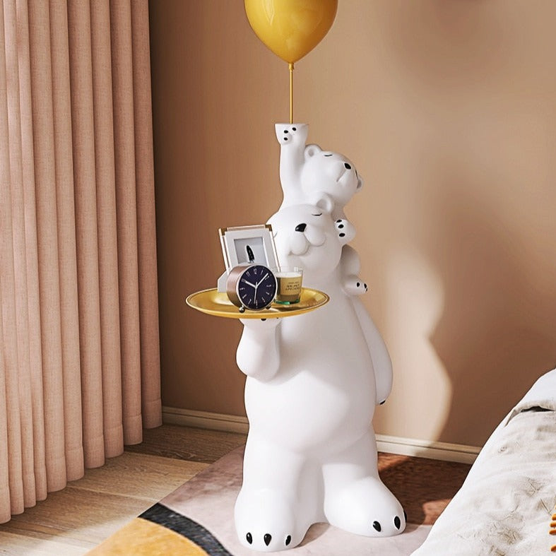 Polar Bear Cub Balloon Tray Statue