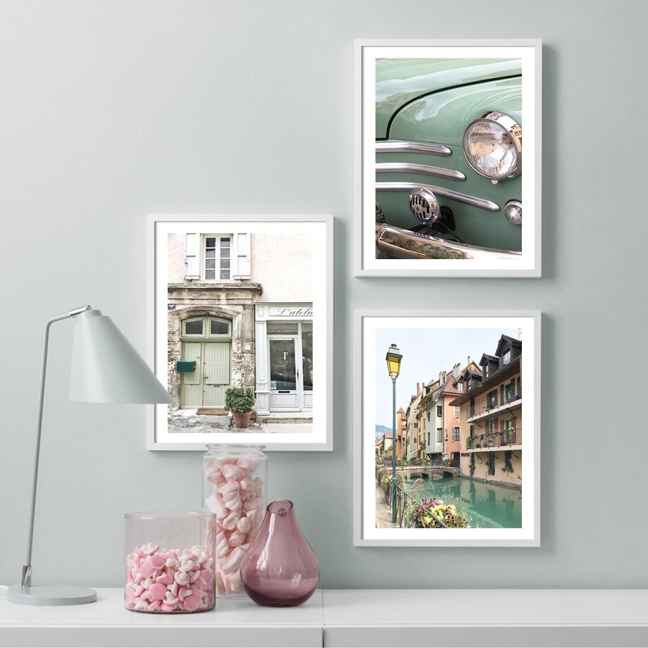 Old Town Street Small River Canvas Art