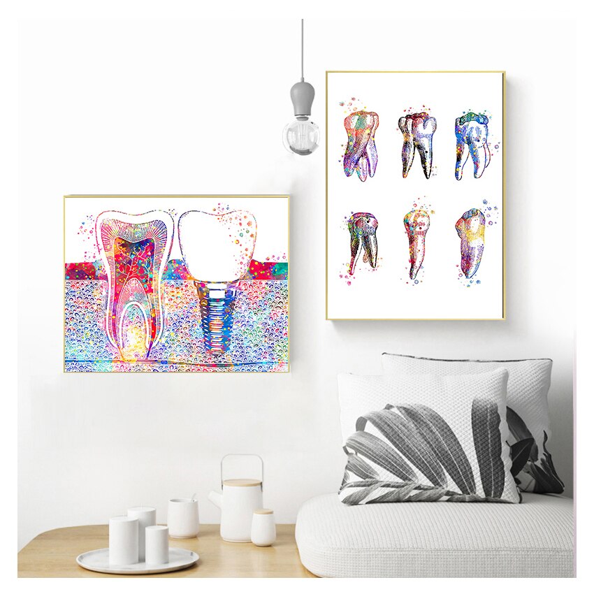 Watercolor Dental Art Tooth Canvas