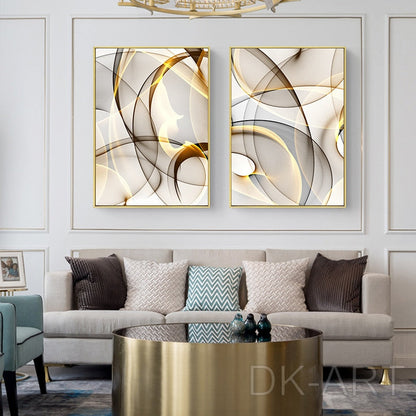 Black Gold Line Abstract Wall Art Canvas