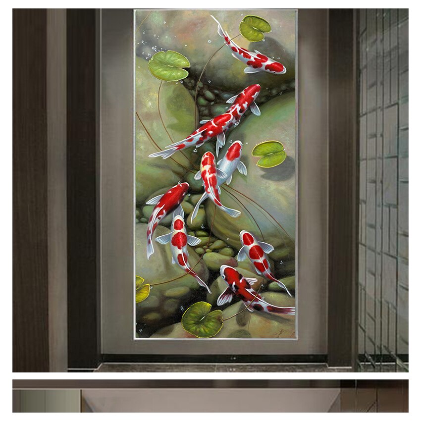 Nine Red Koi Fish Oil Painting Canvas Art