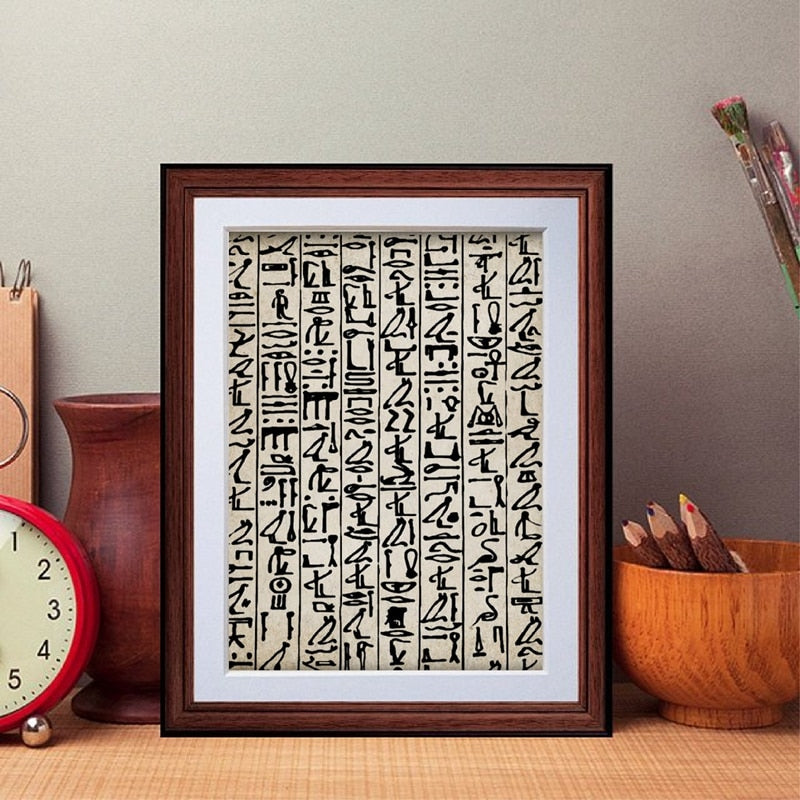 Black and White Egyptian Hieroglyphs Canvas Art