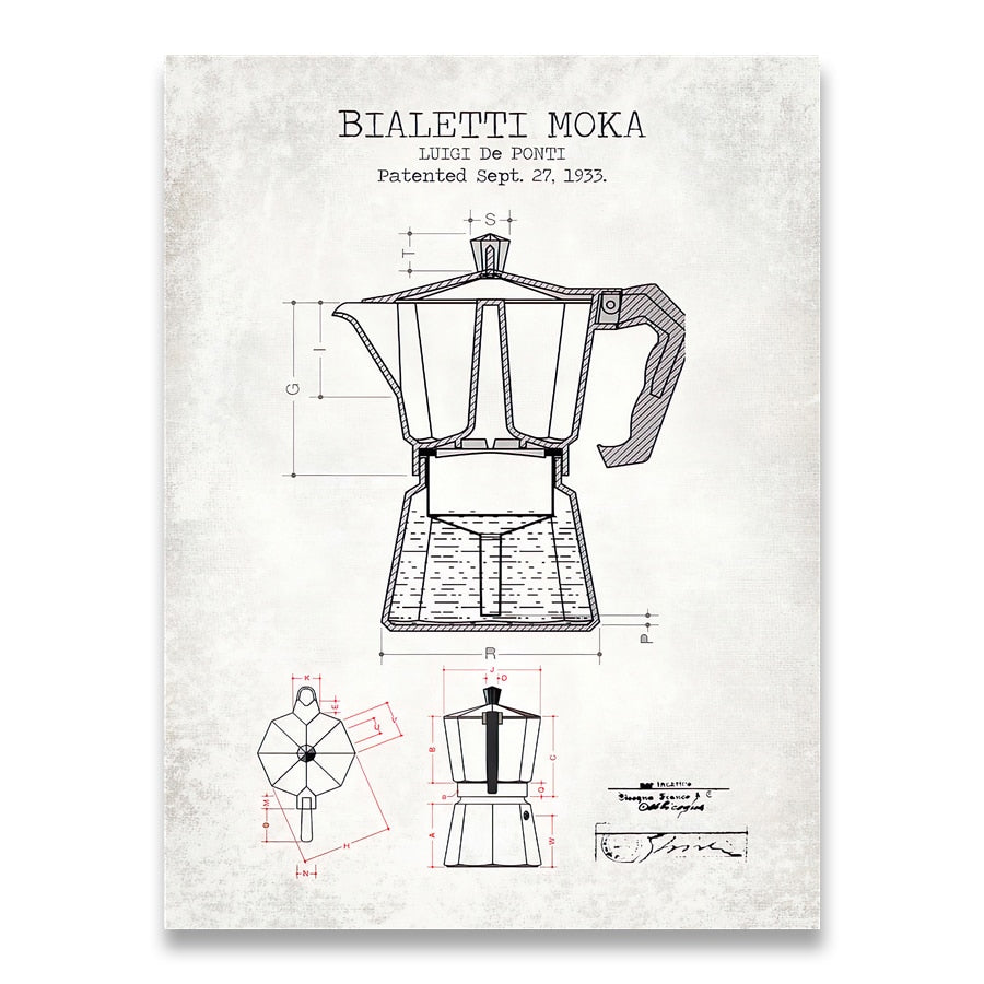 Coffee Pot Patent Blueprint Canvas Art