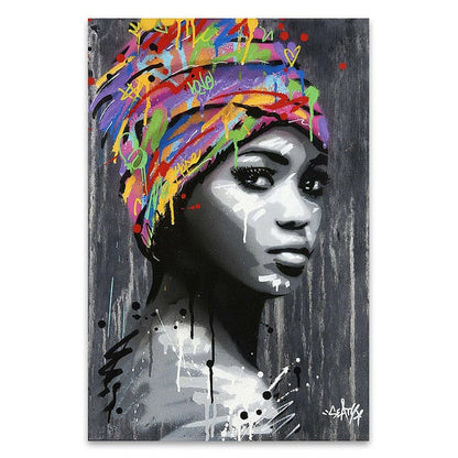 African Black Woman Graffiti Canvas Art