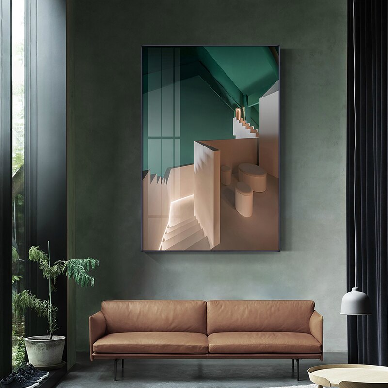 Arch Window Modern Green Room Canvas Art