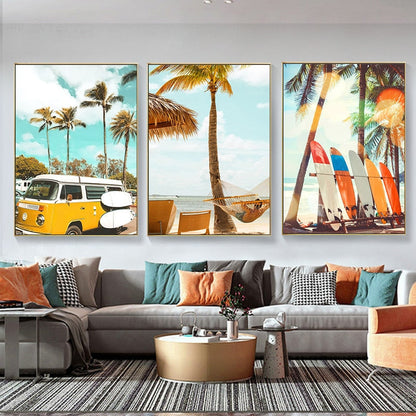 Blue and Yellow Beach Canvas Art