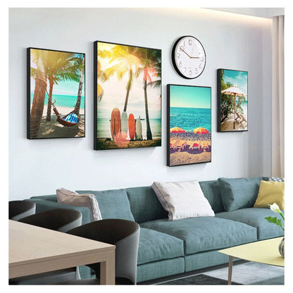 Beach Surfboard Coconut Tree Hammock Canvas Art