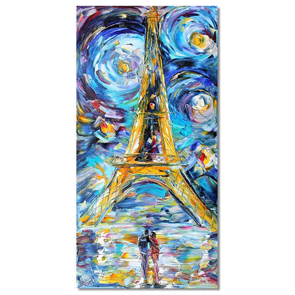 Couple Eiffel Tower Van Gogh Starry Night Style Oil Painting Wall Art Canvas