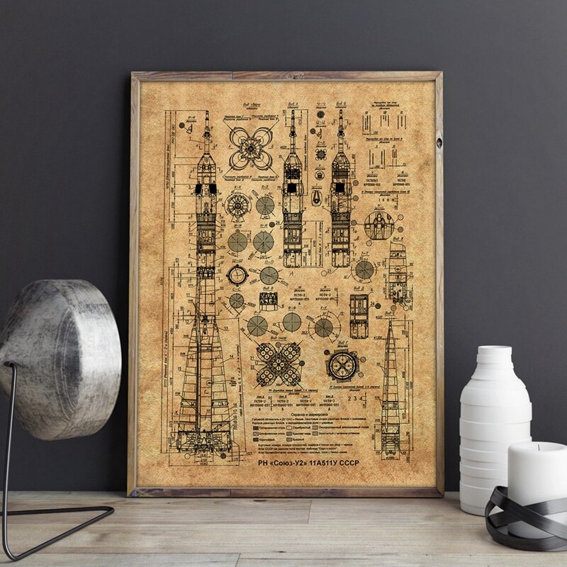 Russian Rocket Patent Blueprint Canvas Art