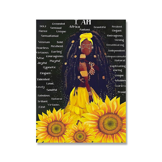 Fashion Black Woman Sunflower Canvas Art