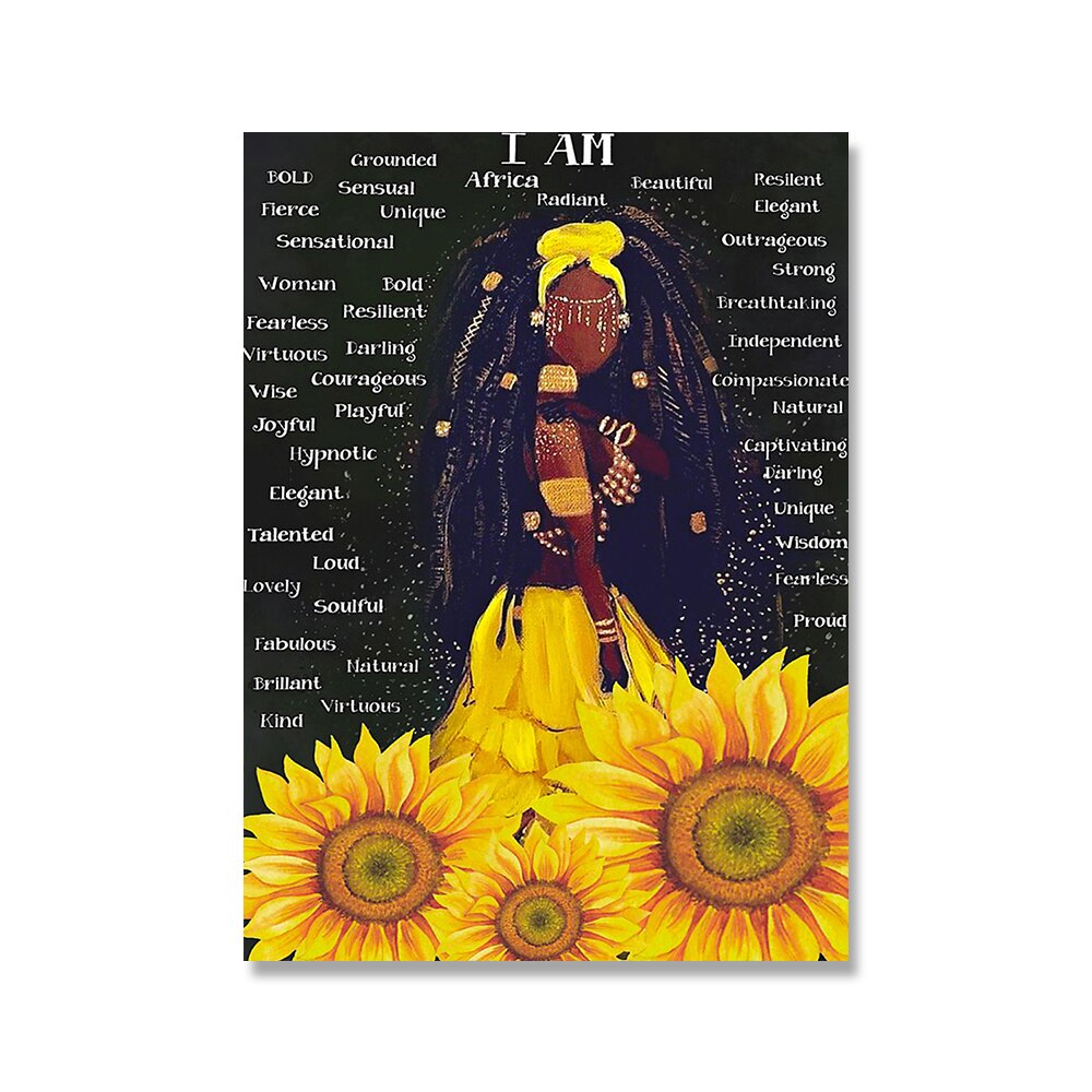 Fashion Black Woman Sunflower Canvas Art