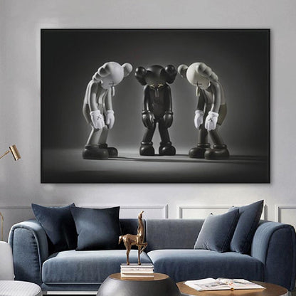 Black and White Kaws Head Down Canvas Art