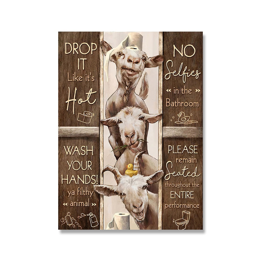 Toilet Rules Funny Animal Wall Art Canvas