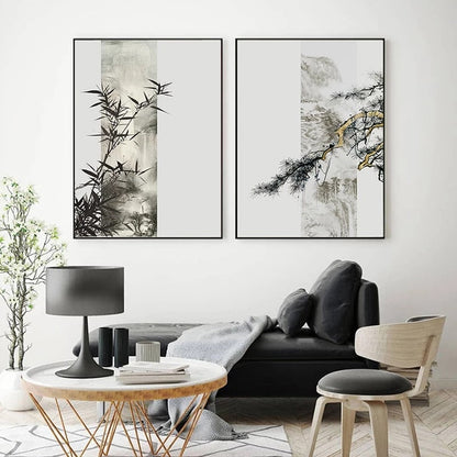 Waterfall Bamboo Leaves Zen Canvas Art