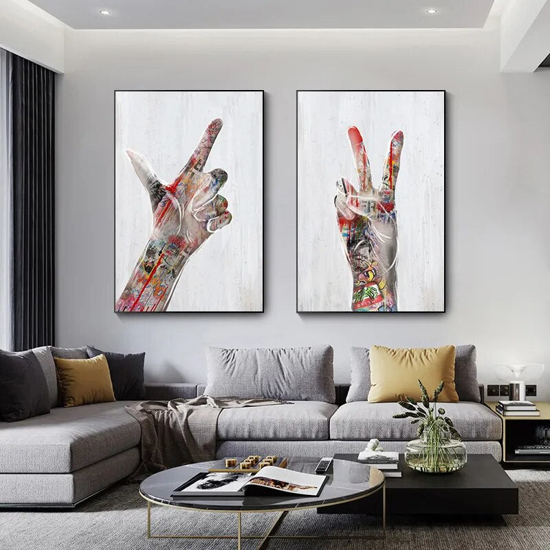 Graffiti Love Hand Gesture Wall Art Canvas