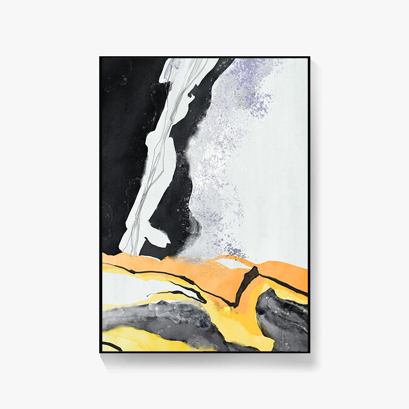 Abstract Yellow And Black Marble Canvas Art