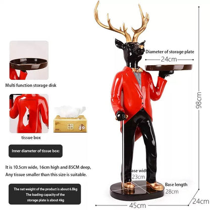 Gentleman Deer Statue With Tray and Tissue Storage