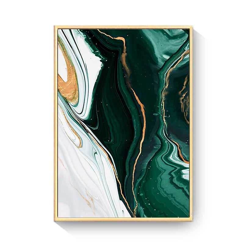 White Green Gold Marble Canvas Art