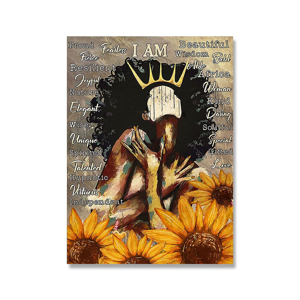 Fashion Black Woman Sunflower Canvas Art