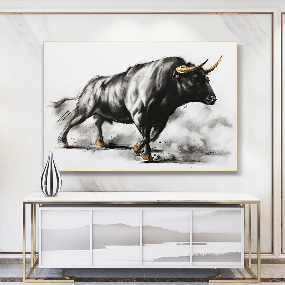 Black Bull Painting Wall Art Canvas