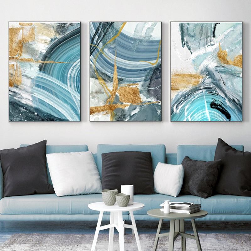 Blue Gold Marble Canvas Art