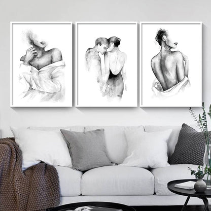 Black White Sketch Girl Lover Line Canvas Art