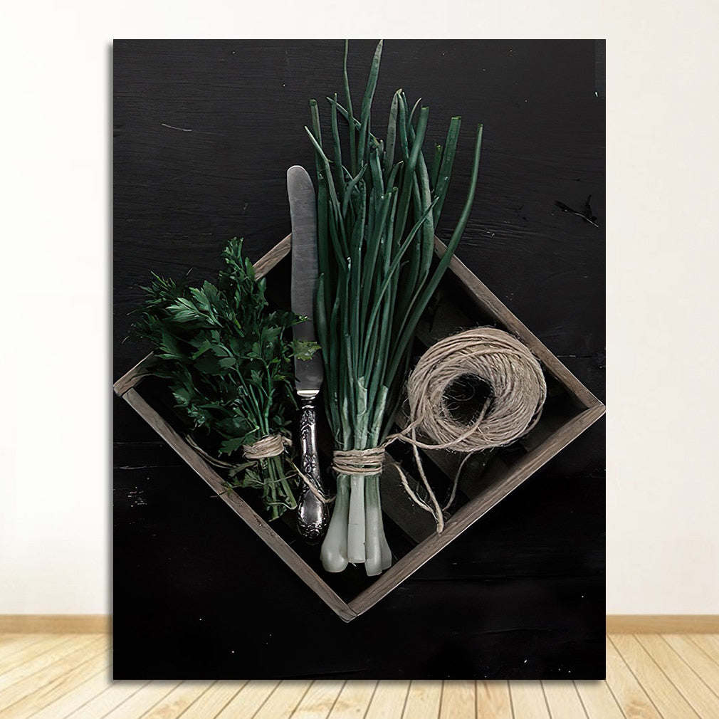 Green Fruit Vegetable Kitchen Canvas Art