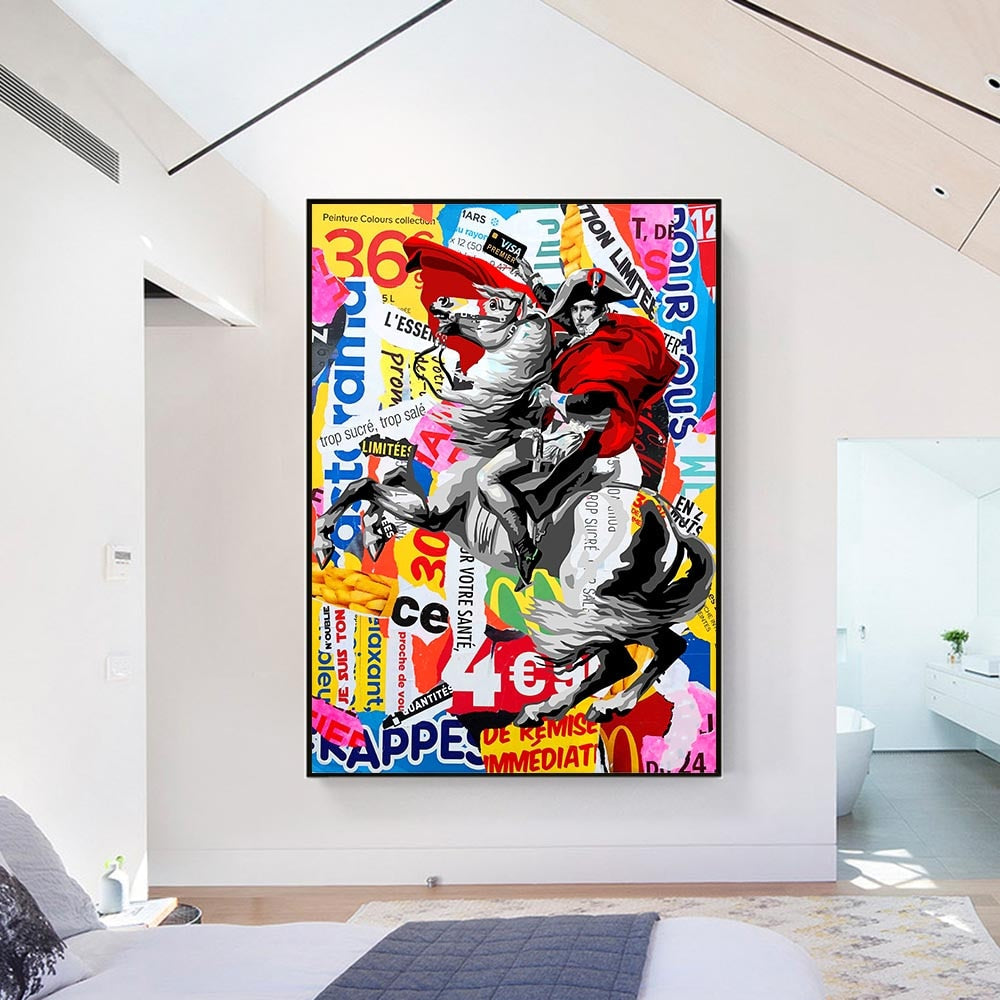 Graffiti Napoleon Portrait Horse Canvas Art