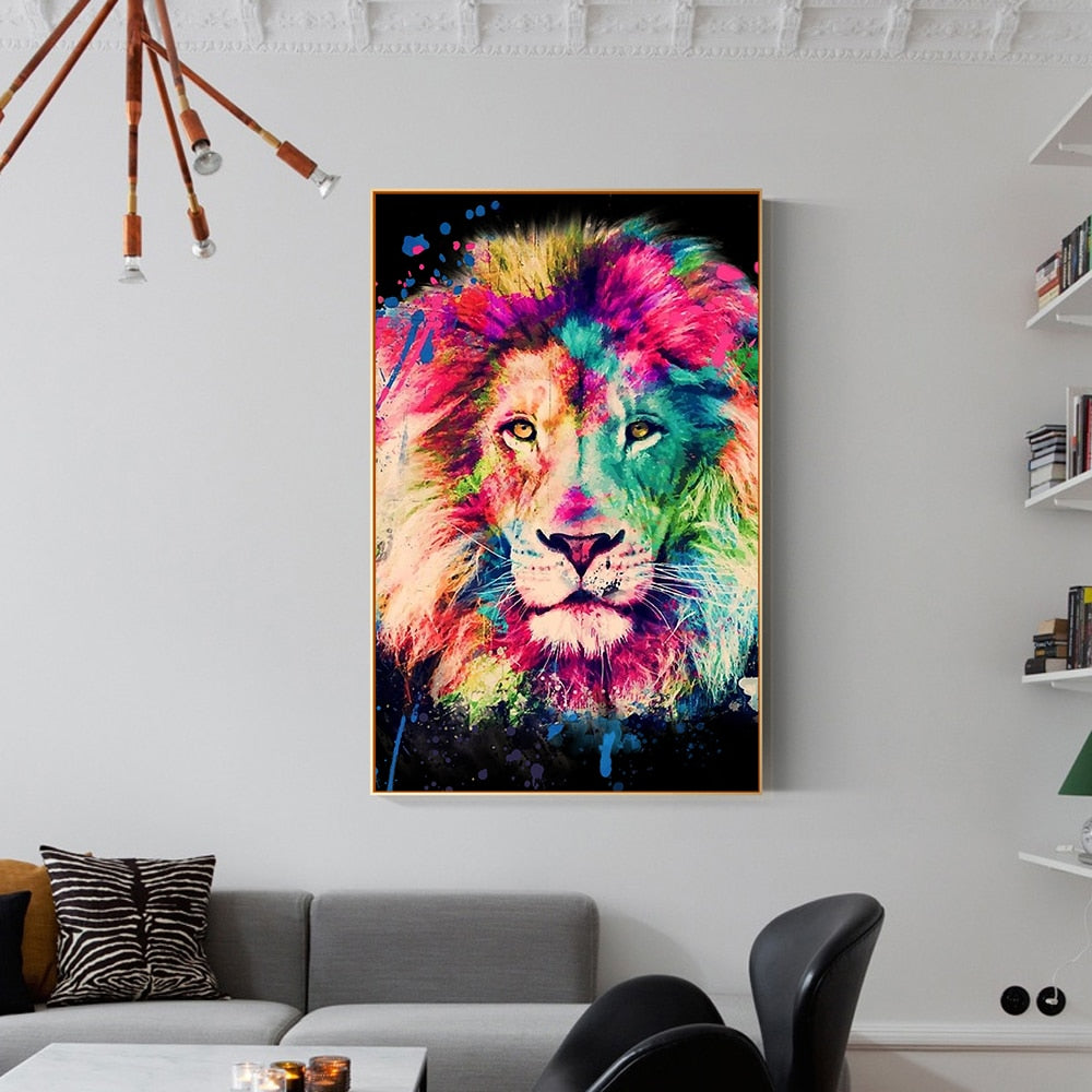 Colorful Lion Wall Art Canvas