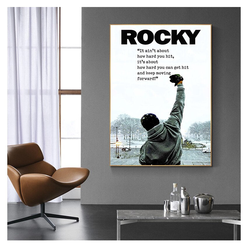 Black and White Rocky Balboa Boxing Quotes Canvas Art