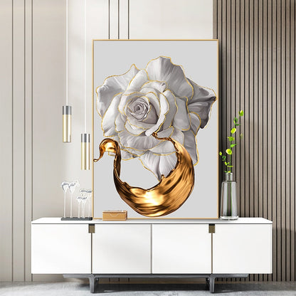 White Flower Painting Gold Foil Canvas Art