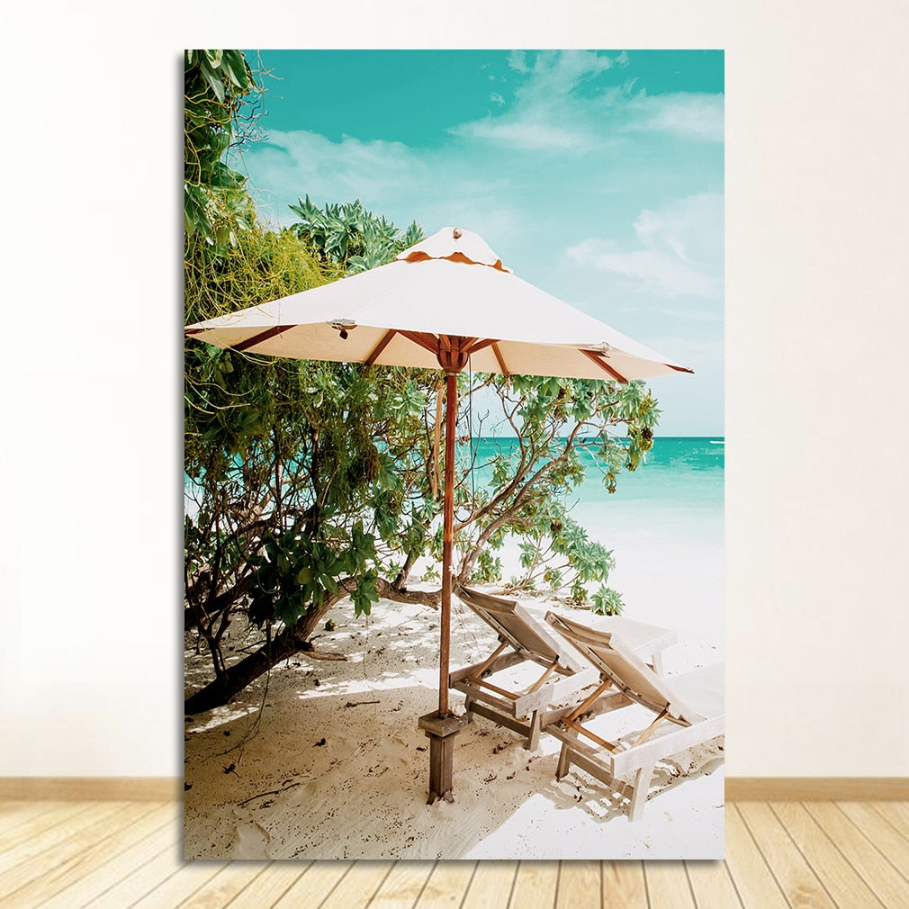 Beach Surfboard Coconut Tree Hammock Canvas Art