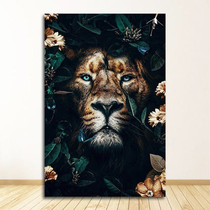 Lion Tiger in Flowers Canvas Art