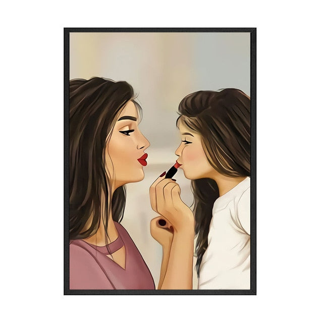 Mother and Daughter Make Up Canvas Art