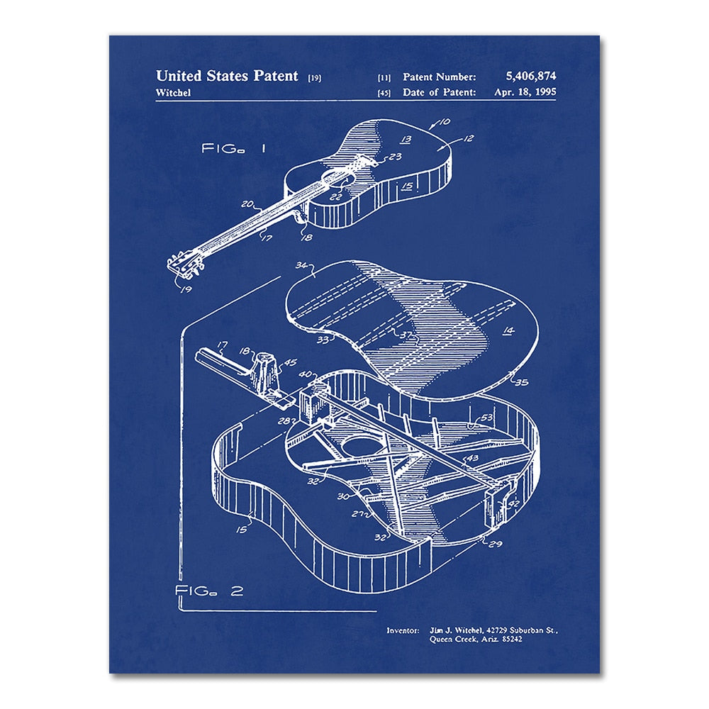 Martin Guitar Patent Blueprint Canvas Art