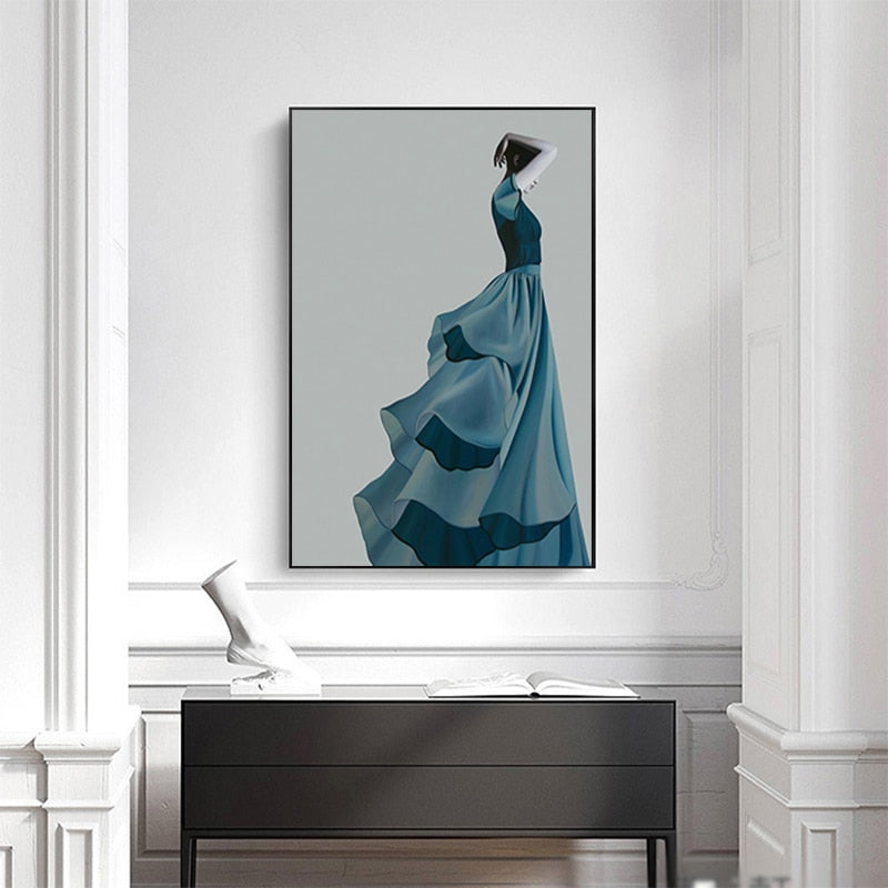 Elegant Lady With Haze Blue Dress Canvas Art