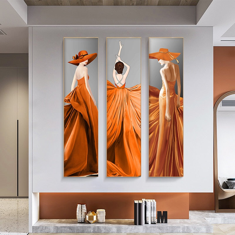 Orange Dress Fashion Woman Canvas Art