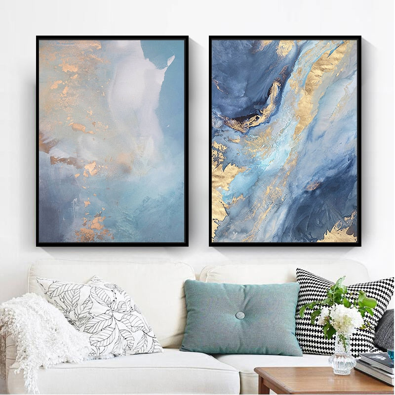 Abstract Blue Gold Marble Canvas Art