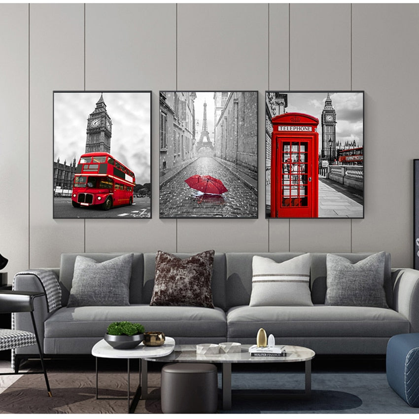 London Paris City Landscape Canvas Art