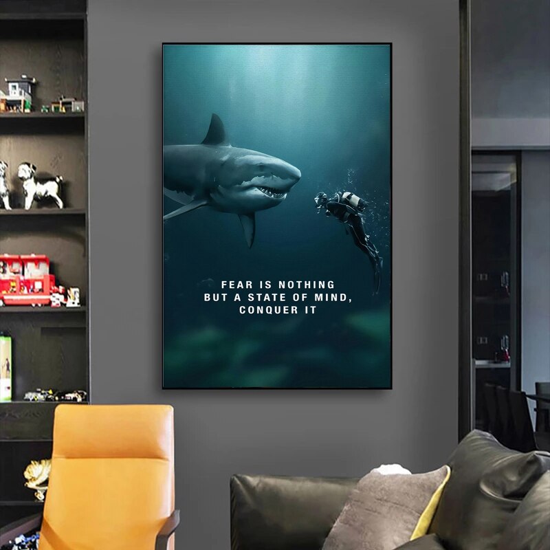 Fear is Nothing Shark Inspirational Canvas Art