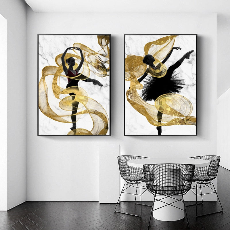 Gold Ribbon Ballet Dancer Girl Canvas Art