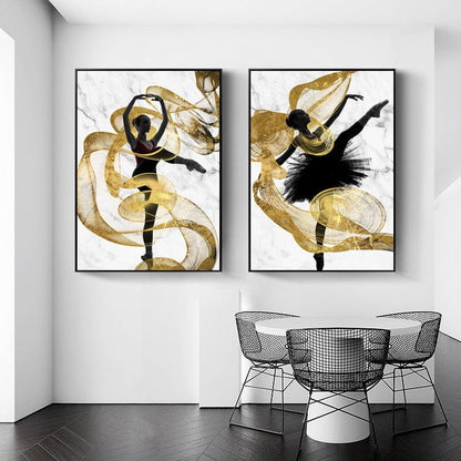 Gold Ribbon Ballet Dancer Girl Canvas Art