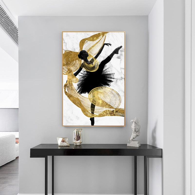 Gold Ribbon Ballet Dancer Girl Canvas Art